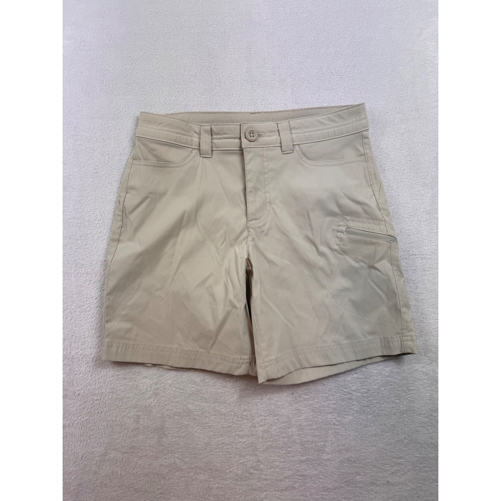 Eddie Bauer Horizon Hiking Shorts Tan Beige Nylon Stretch Cargo Pockets Womens 8